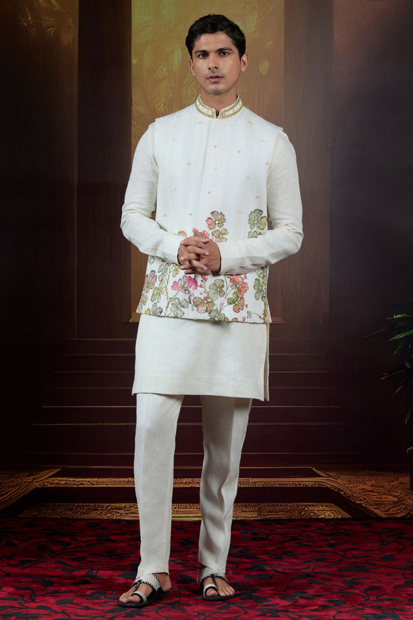 Blush Renaissance  Linen Bundi Set with Handpainted Florals