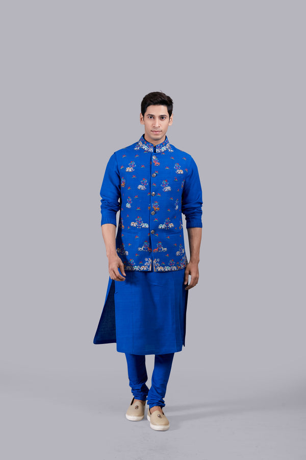 BLUE MATKA SILK BUNDI THREAD WORK BUNDI SET