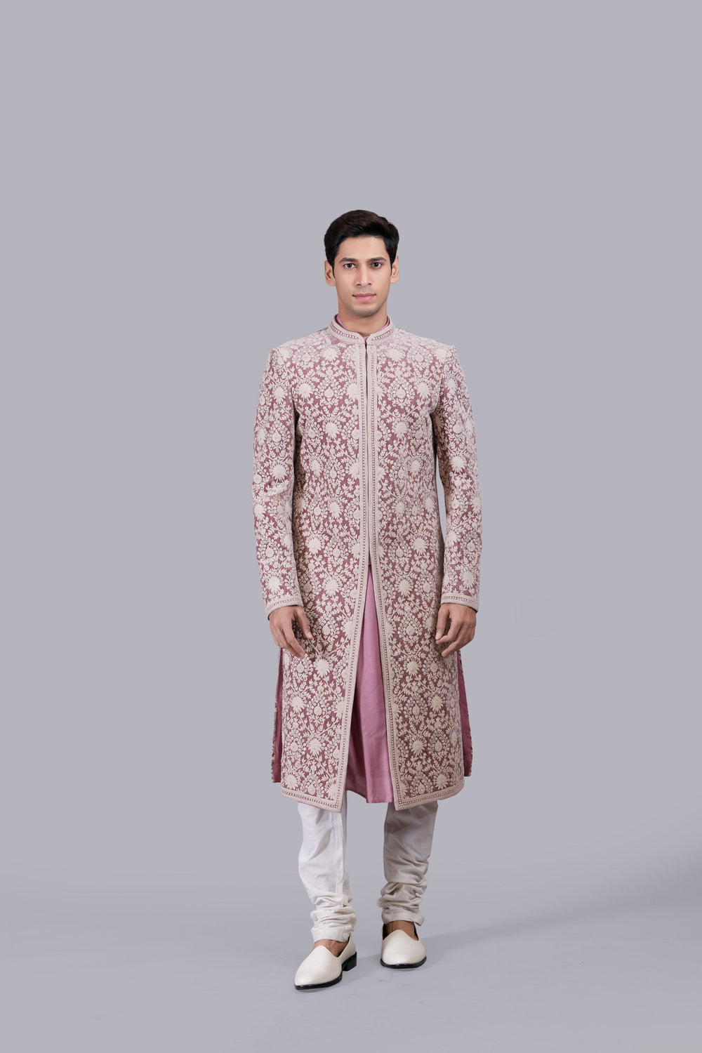 PINK ITALIAN LINEN SILK THREAD WORK SHERWANI