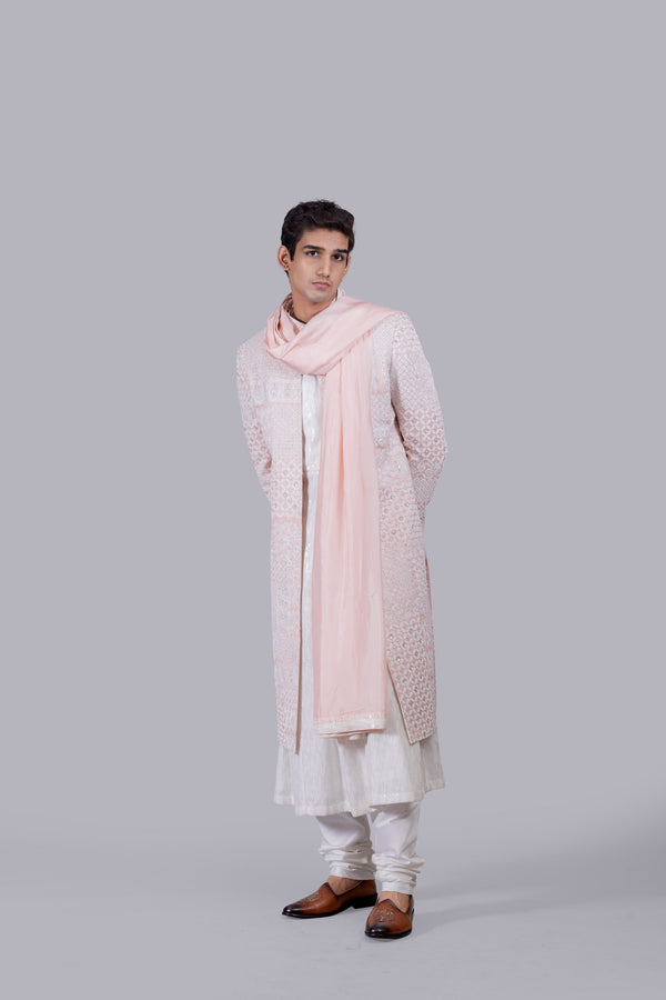 PINK TAPETA SILK THREAD WORK SHERWANI