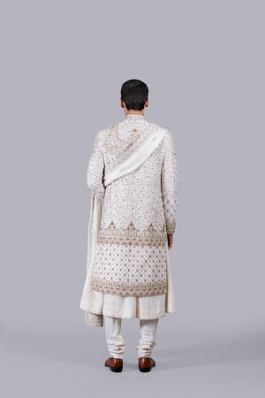 CREAM MODAL SILK RESHAM WORK SHERWANI