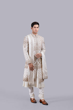 CREAM MODAL SILK RESHAM WORK SHERWANI