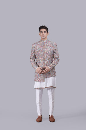 OFF WHITE  CHANDERI SILK THREAD WORK INDOWESTERN