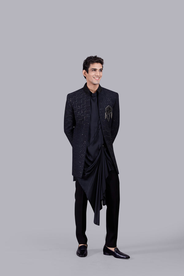 BLACK SILK CUTDANA WORK INDOWESTERN