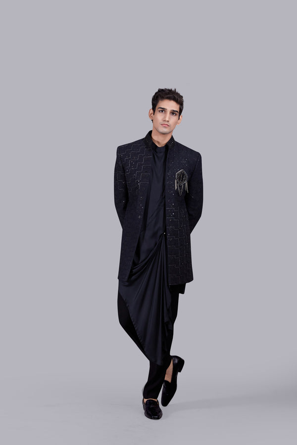 BLACK SILK CUTDANA WORK INDOWESTERN