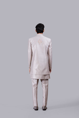 GREY RAW SILK ZARI WORK INDOWESTERN