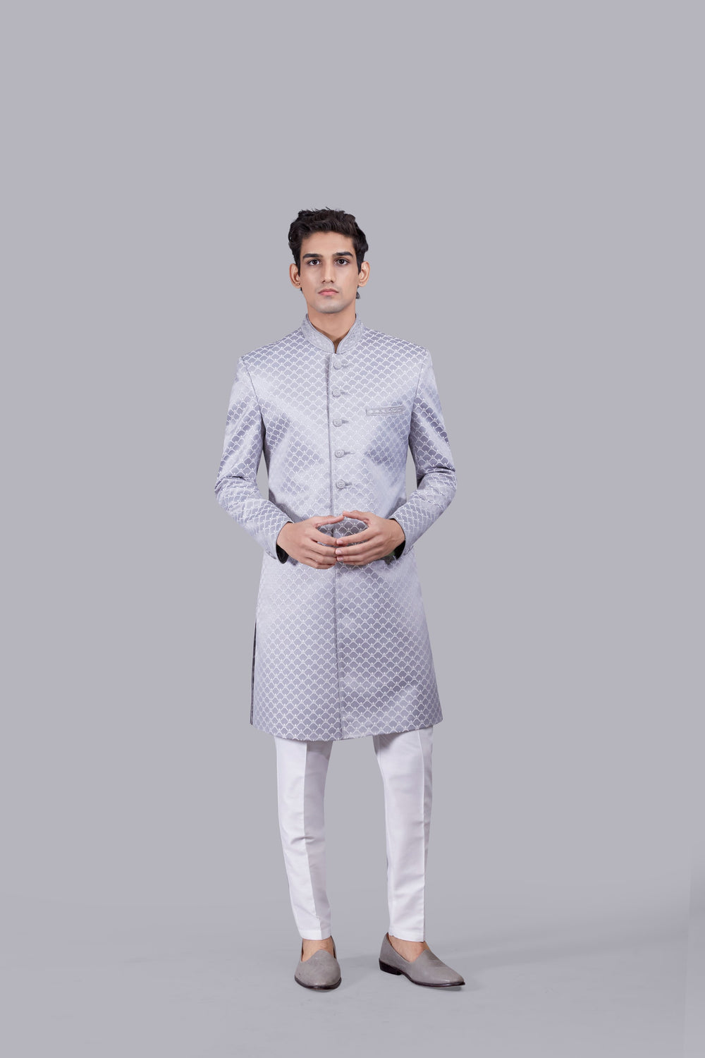 GREY SILK THREAD WORK INDOWESTERN