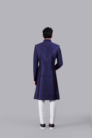 PURPLE CHANDERI SILK DIAMOND WORK INDOWESTERN