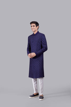 PURPLE CHANDERI SILK DIAMOND WORK INDOWESTERN