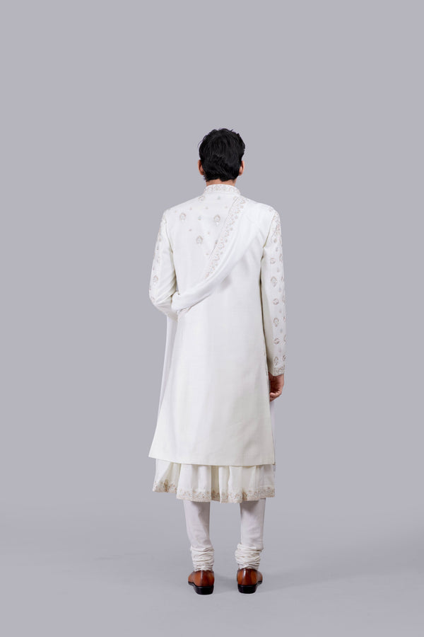 CREAM BHAGALPURI SILK ZARDOSI WORK SHERWANI