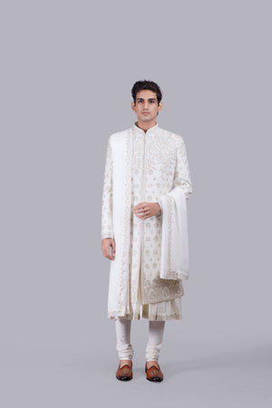 CREAM BHAGALPURI SILK ZARDOSI WORK SHERWANI