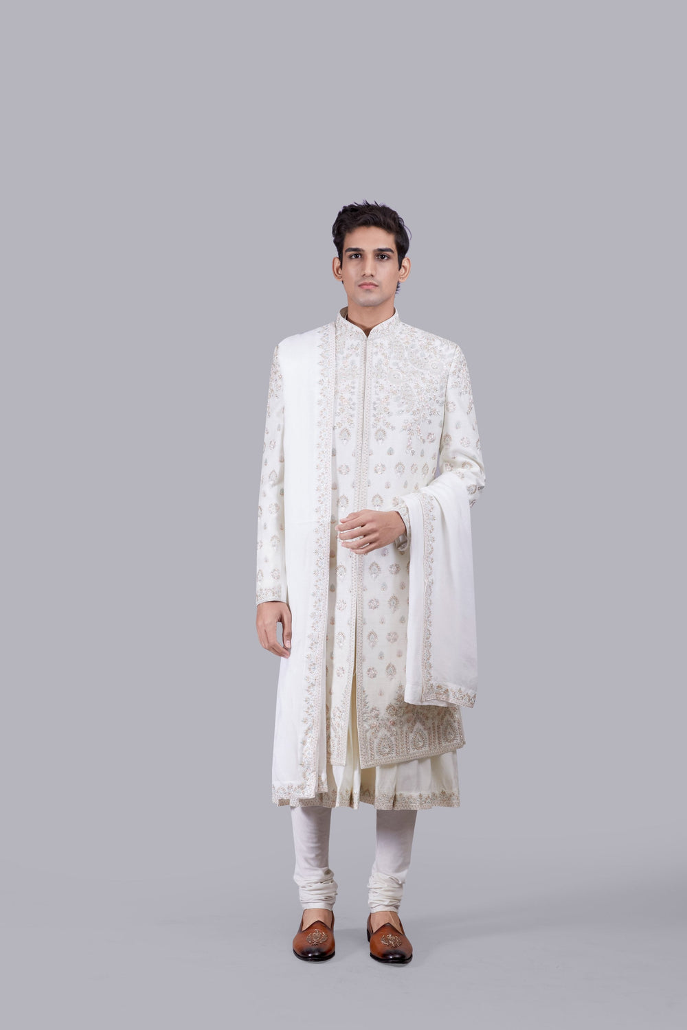 CREAM BHAGALPURI SILK ZARDOSI WORK SHERWANI