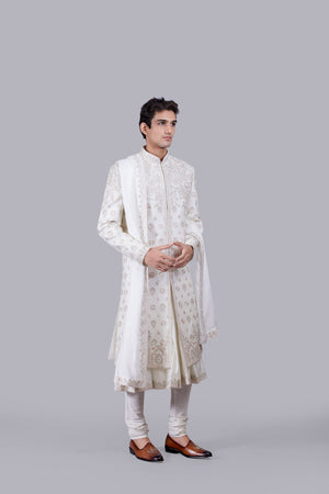 CREAM BHAGALPURI SILK ZARDOSI WORK SHERWANI