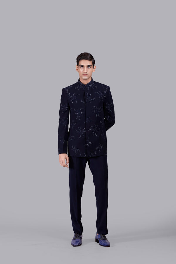 NAVY BLUE BOOMARIYO FRENCH KNOT WORK JODHPURI