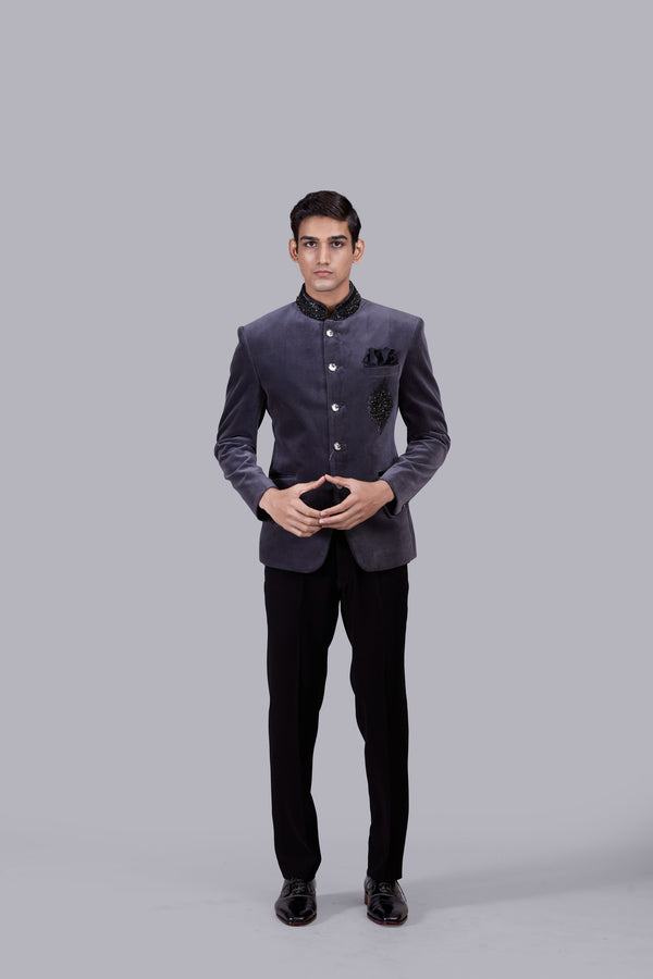 GREY ITALIAN COTTON VELVET CUTDANA WORK JODHPURI