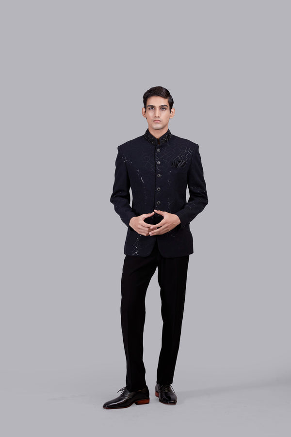 NAVY BLUE BOOMARIYO FOIL PRINT JODHPURI