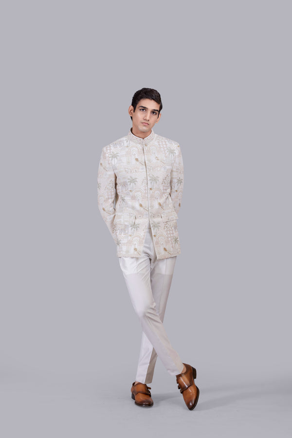 CREAM PURE GEORGETTE PEARL WORK JODHPURI