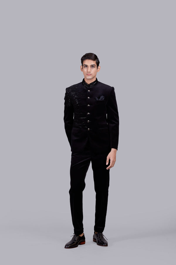 BLACK ITALIAN COTTON VELVET HAND WORK JODHPURI