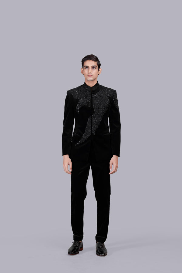 BLACK ITALIAN COTTON VELVET CUTDANA WORK JODHPURI