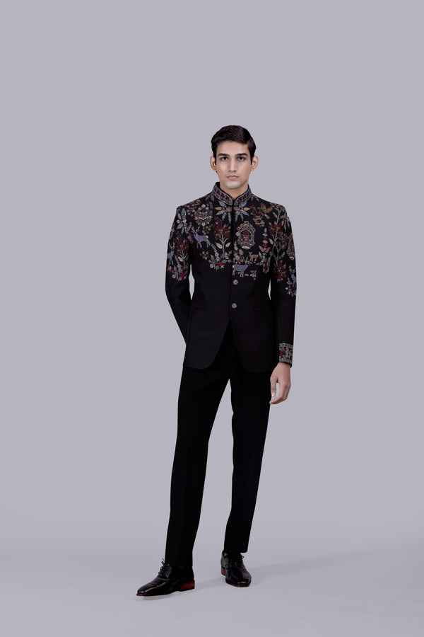 BLACK BHAGALPURI SILK EMBROIDERY WORK JODHPURI