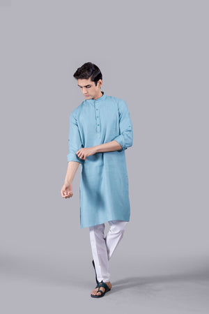 AQUA BLUE LINEN KURTA SET