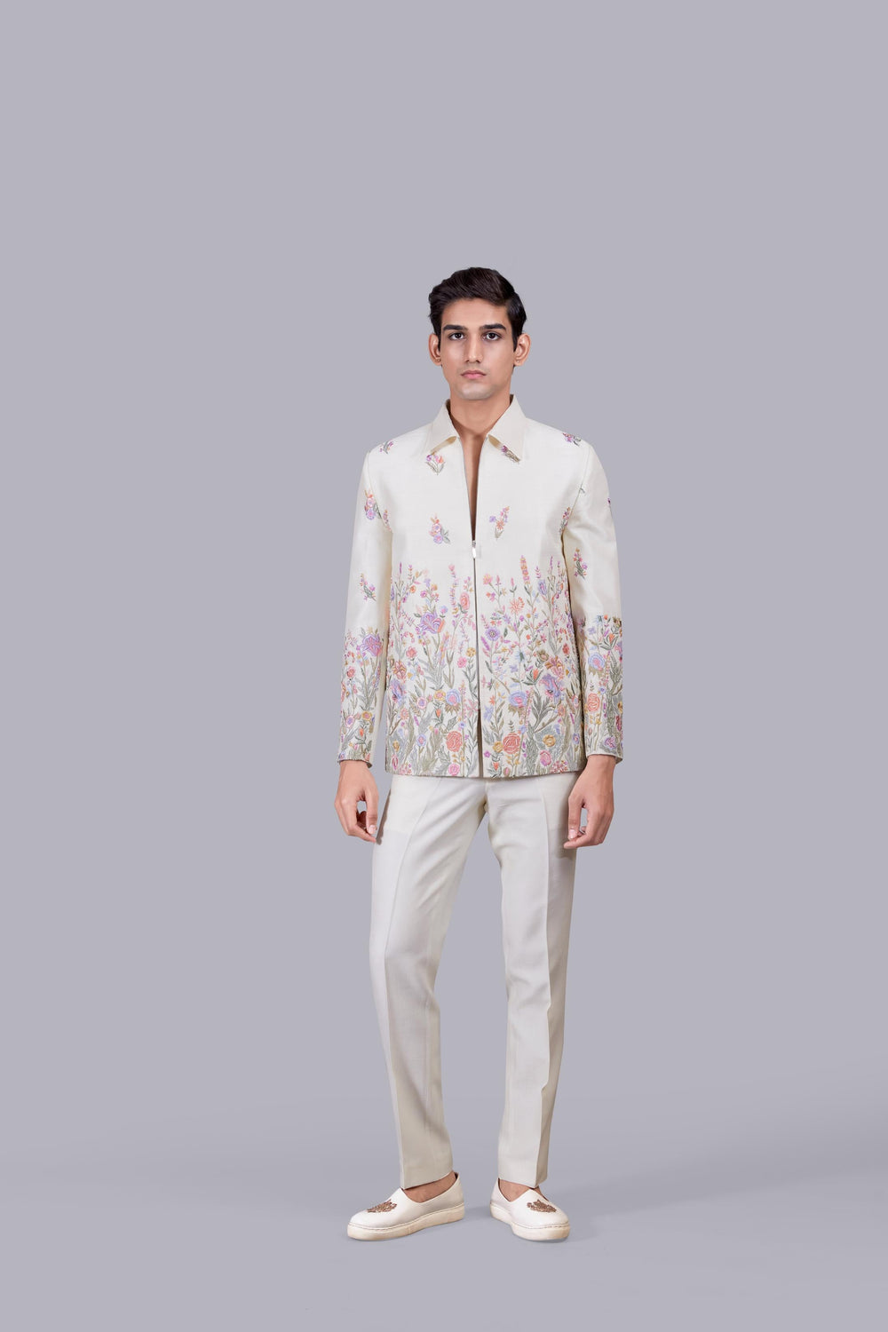 OFF WHITE SILK EMBROIERY WORK JACKET