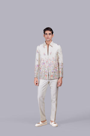 OFF WHITE SILK EMBROIERY WORK JACKET