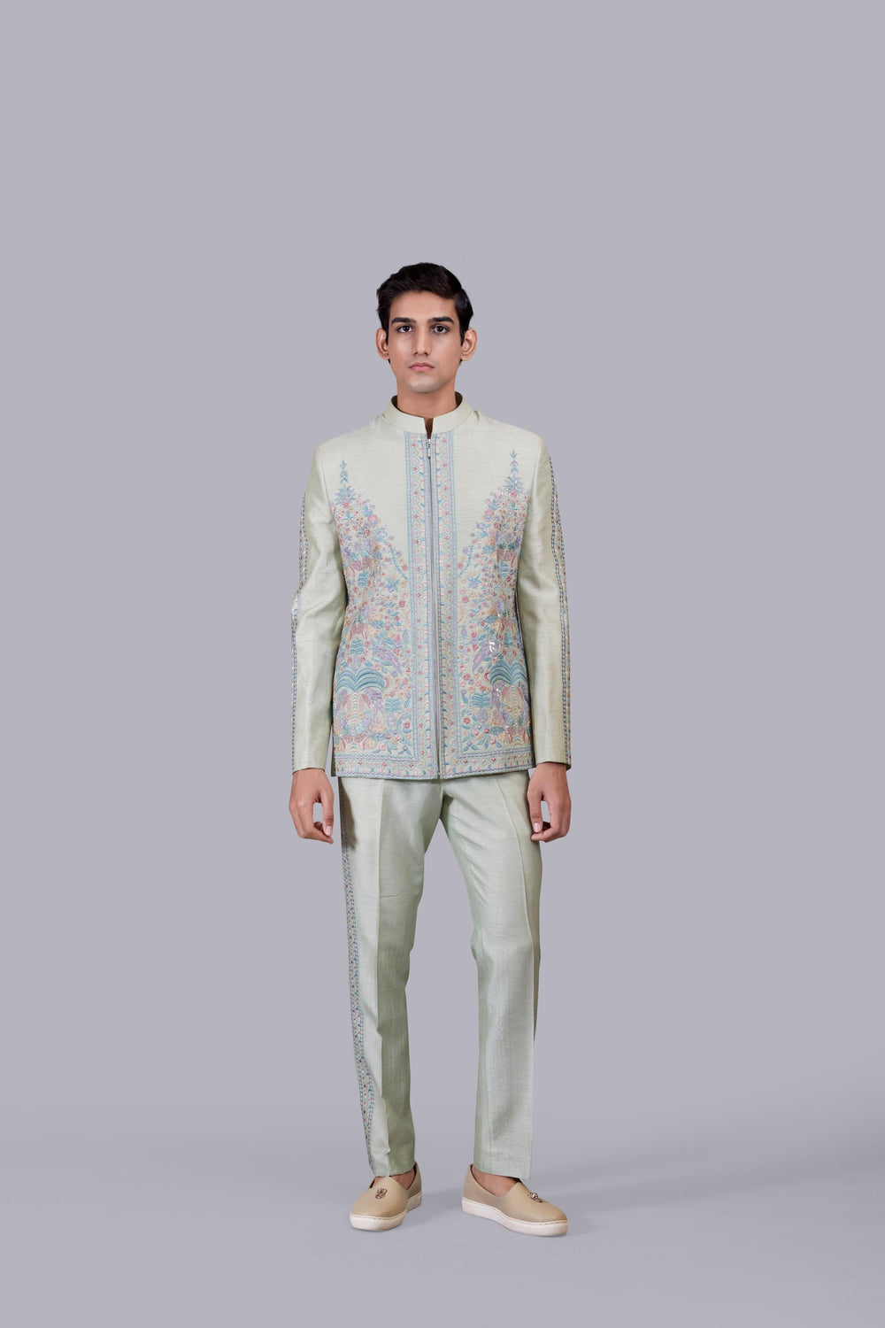 PISTACHIO SILK CUTDANA WORK JACKET