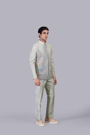 PISTACHIO SILK CUTDANA WORK JACKET