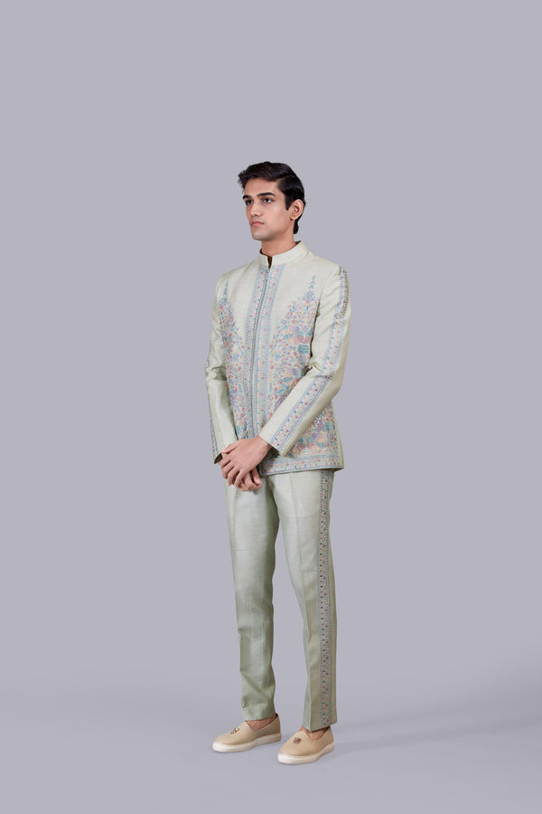 PISTACHIO SILK CUTDANA WORK JACKET