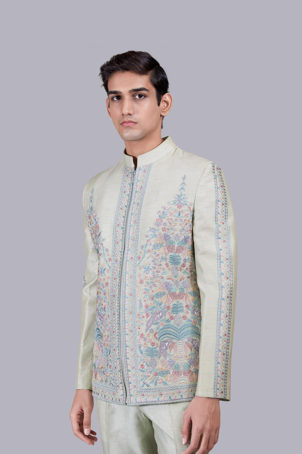 PISTACHIO SILK CUTDANA WORK JACKET