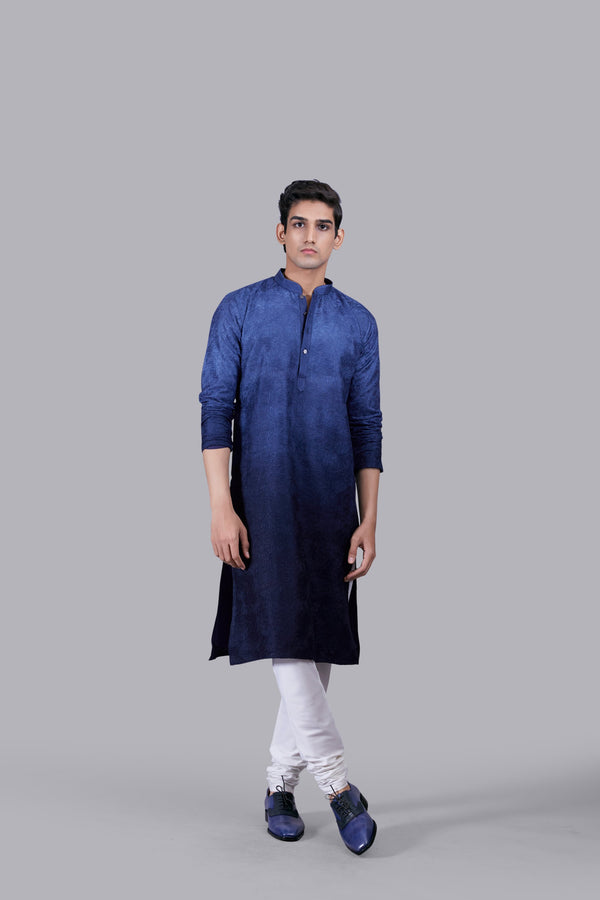 BLUE SILK GEORGETTE THREAD WORK KURTA SET