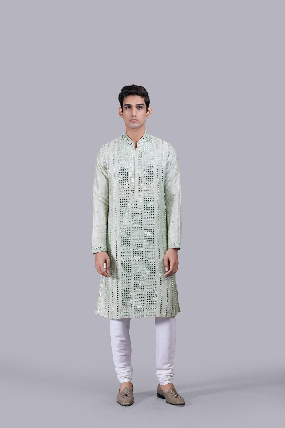 PISTACHIO PURE MYSURE SILK MIRROR WORK KURTA SET