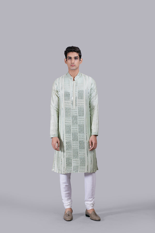 PISTACHIO PURE MYSURE SILK MIRROR WORK KURTA SET