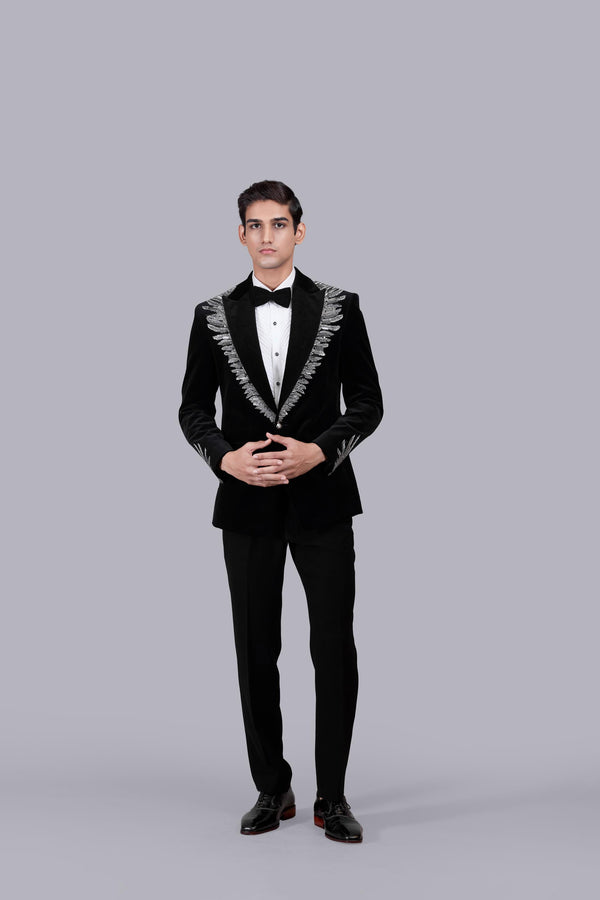 BLACK ITALIAN COTTON VELVET CUTDANA WORK SUIT