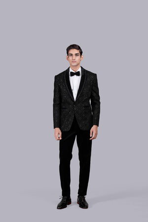 BLACK ITALIAN COTTON VELVET ZARI WORK SUIT