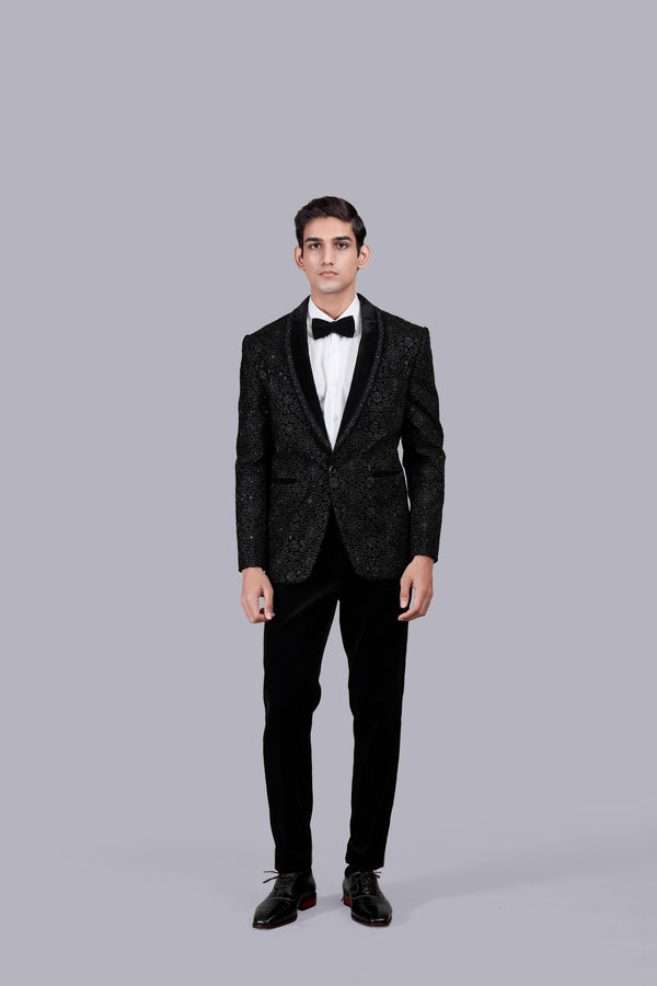 BLACK ITALIAN COTTON VELVET ZARI WORK SUIT
