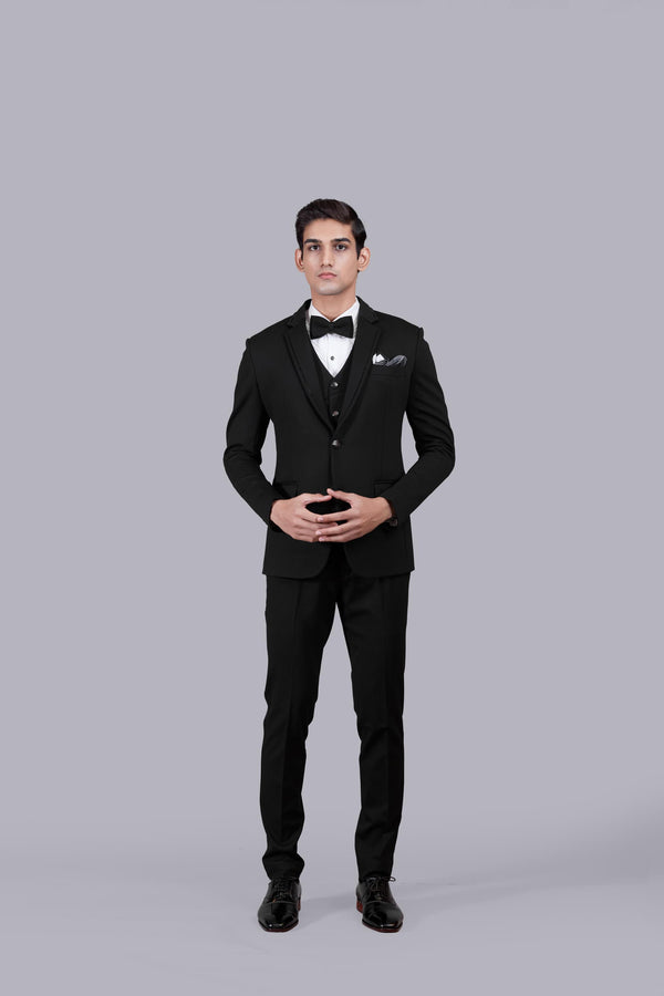 BLACK KNITTED LYCRA PLAIN SUIT