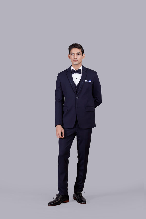 BLUE KNITTED LYCRA PLAIN SUIT