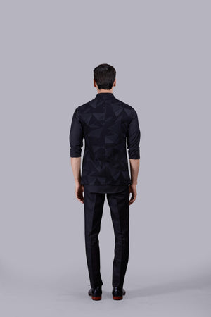 BLACK HOSIERY COTTON DIGITAL PRINT NEHRU JACKET