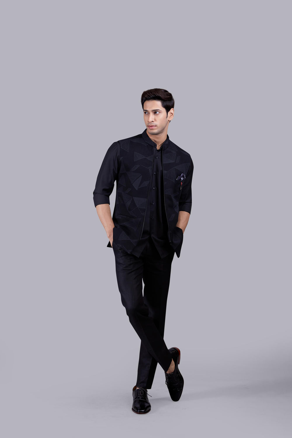 BLACK HOSIERY COTTON DIGITAL PRINT NEHRU JACKET