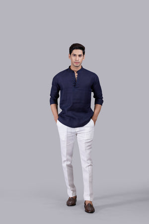NAVY BLUE LINEN PLAIN KURTA
