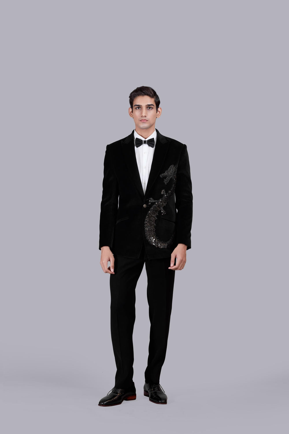 BLACK ITALIAN COTTON VELVET ZARDOSI WORK SUIT