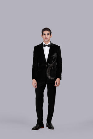 BLACK ITALIAN COTTON VELVET ZARDOSI WORK SUIT