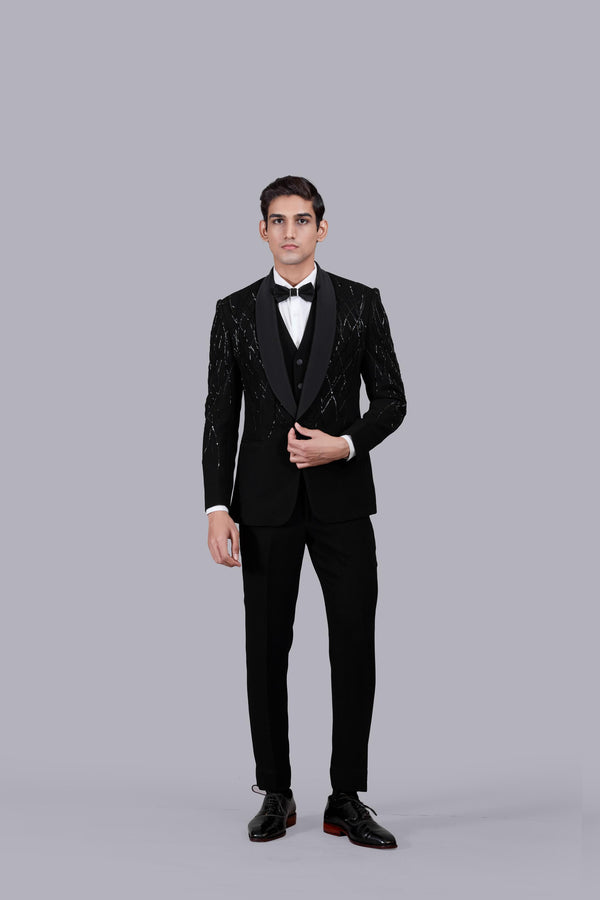 BLACK ITALIAN CREPE SEQUENCE WORK SUIT