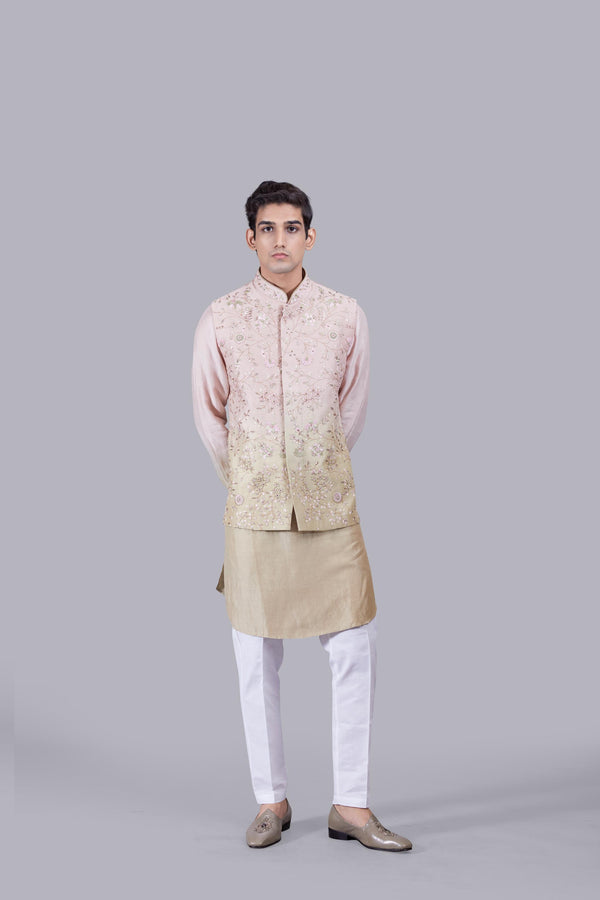 BABY PINK LINEN SILK THREAD ARI WORK BUNDI SET