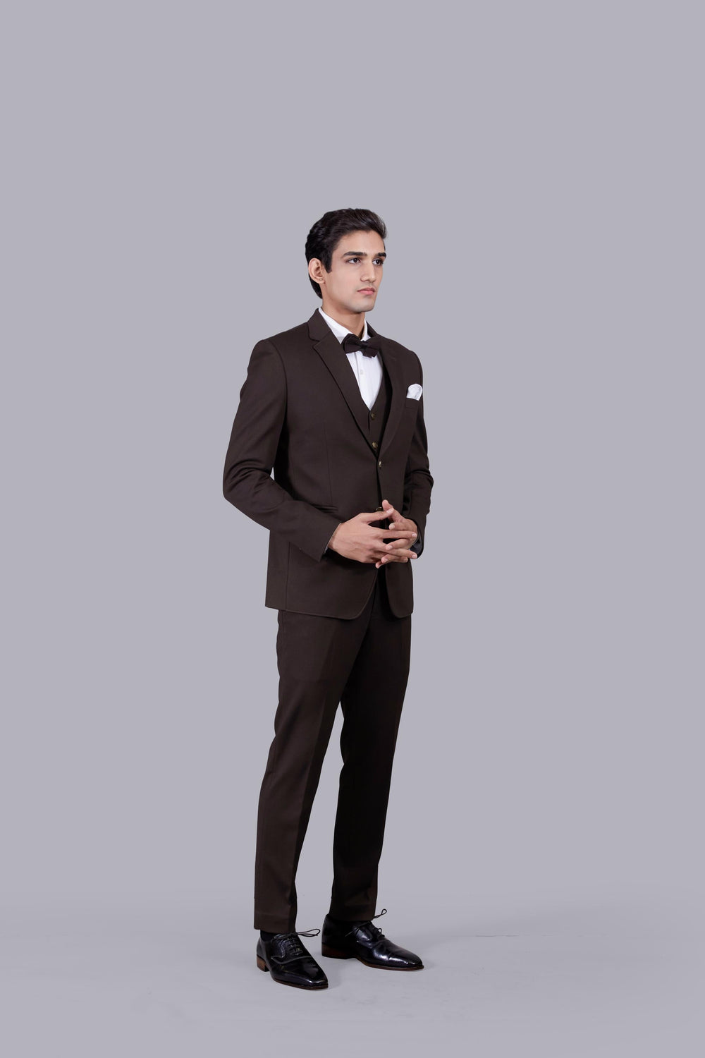 BROWN KNITED LYCRA PLAIN SUIT