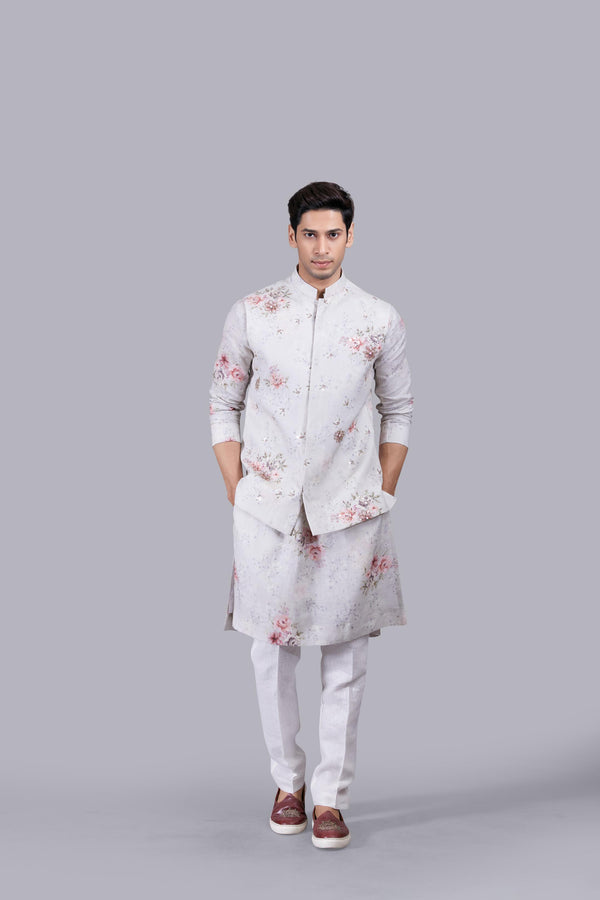 ACE GREY LINEN DIGITAL PRINT BUNDI SET