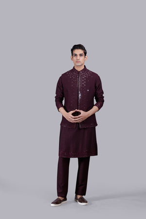 WINE SILK THREAD WORK BUNDI SET