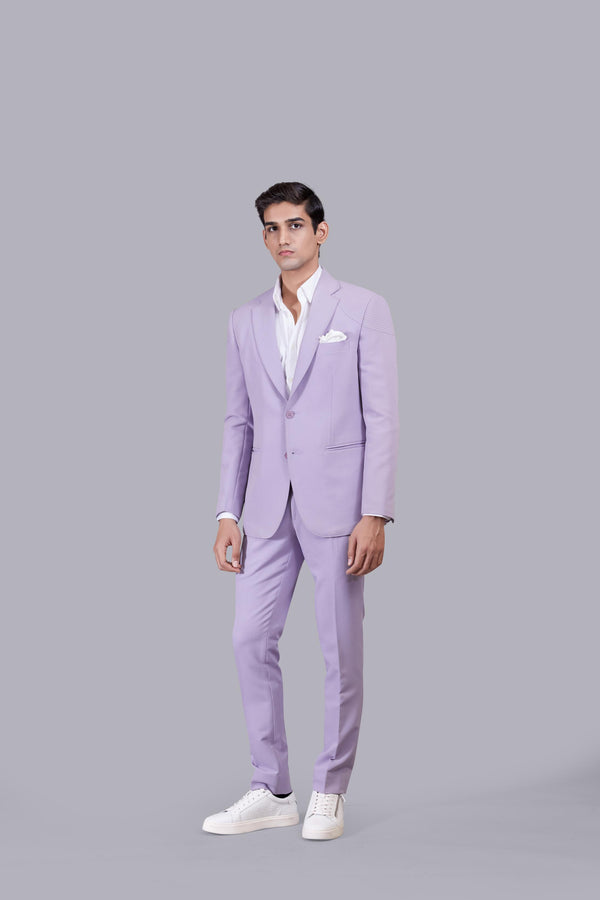 LIGHT PURPLE KNITTED LYCRA SADDLE STITCH SUIT